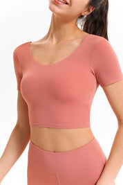 U Neck Short Sleeve Shirts Built-in Bra by bornfocus