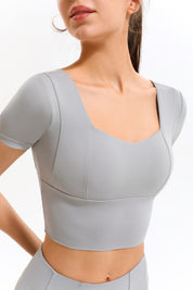 Cropped Short Sleeve Shirts Built-in Bra by bornfocus