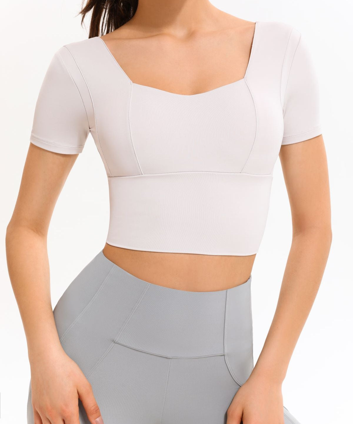 Cropped Short Sleeve Shirts Built-in Bra by bornfocus