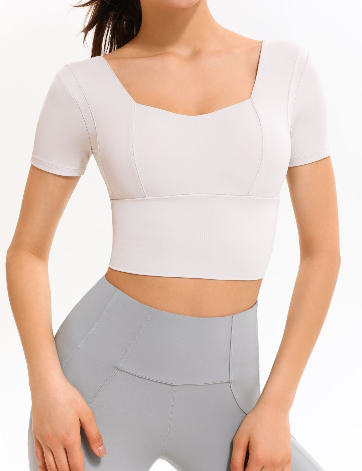 Cropped Short Sleeve Shirts Built-in Bra by bornfocus