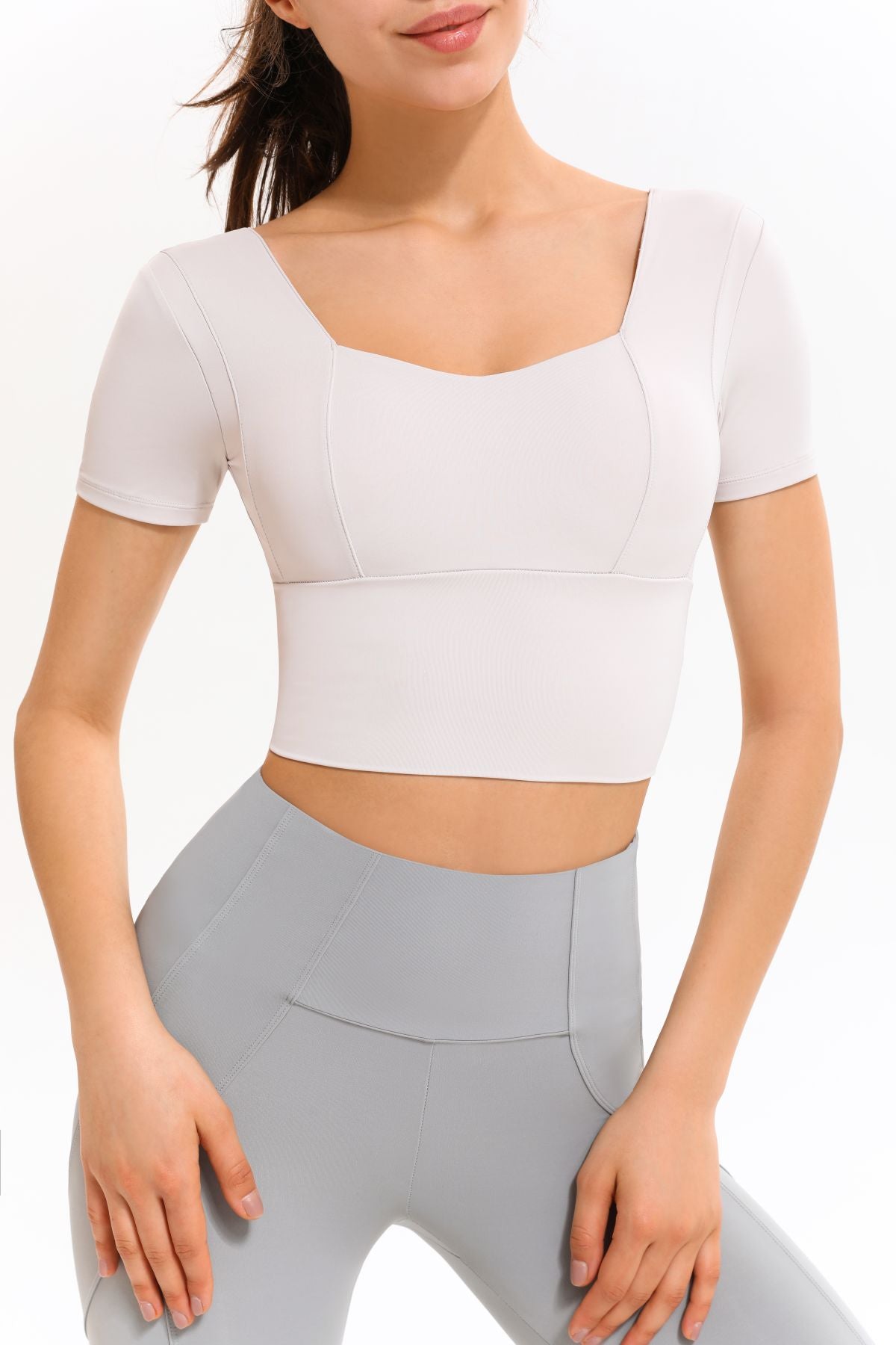 Cropped Short Sleeve Shirts Built-in Bra by bornfocus