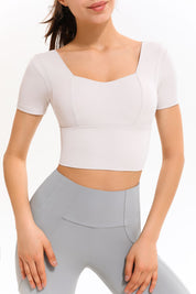 Cropped Short Sleeve Shirts Built-in Bra by bornfocus