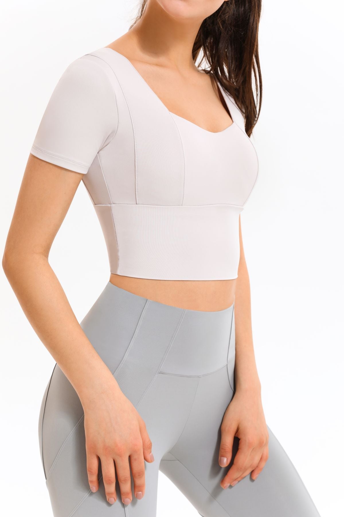 Cropped Short Sleeve Shirts Built-in Bra by bornfocus