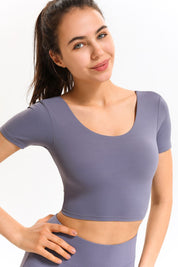 U Neck Short Sleeve Shirts Built-in Bra by bornfocus