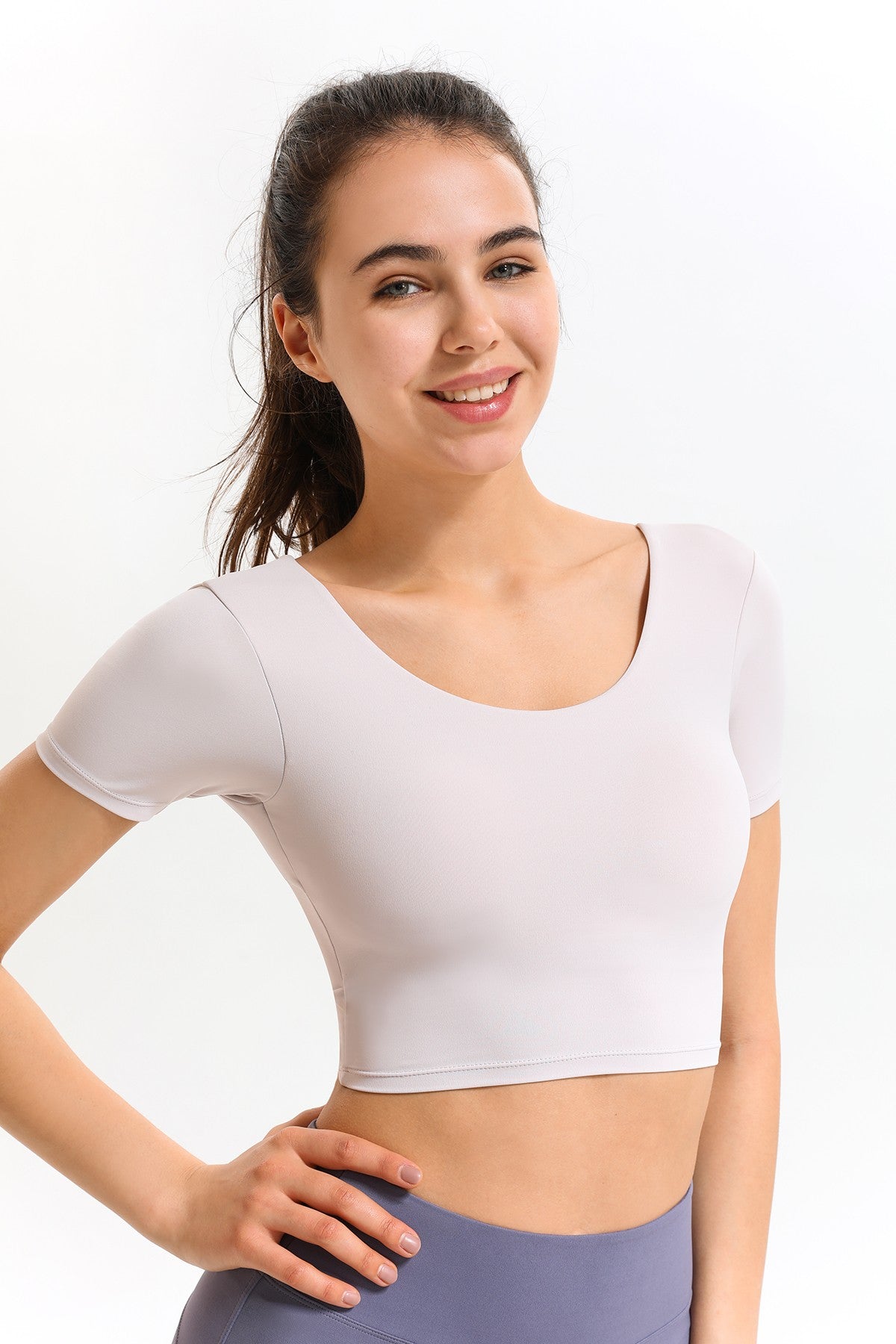 U Neck Short Sleeve Shirts Built-in Bra by bornfocus