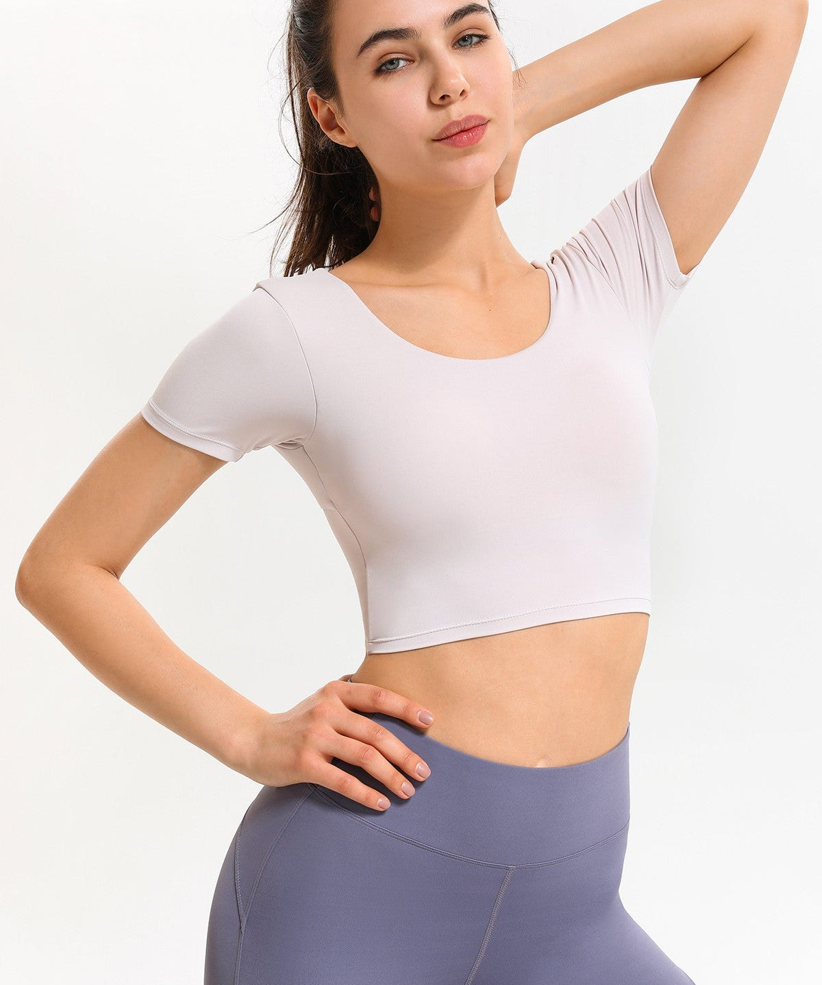 U Neck Short Sleeve Shirts Built-in Bra by bornfocus