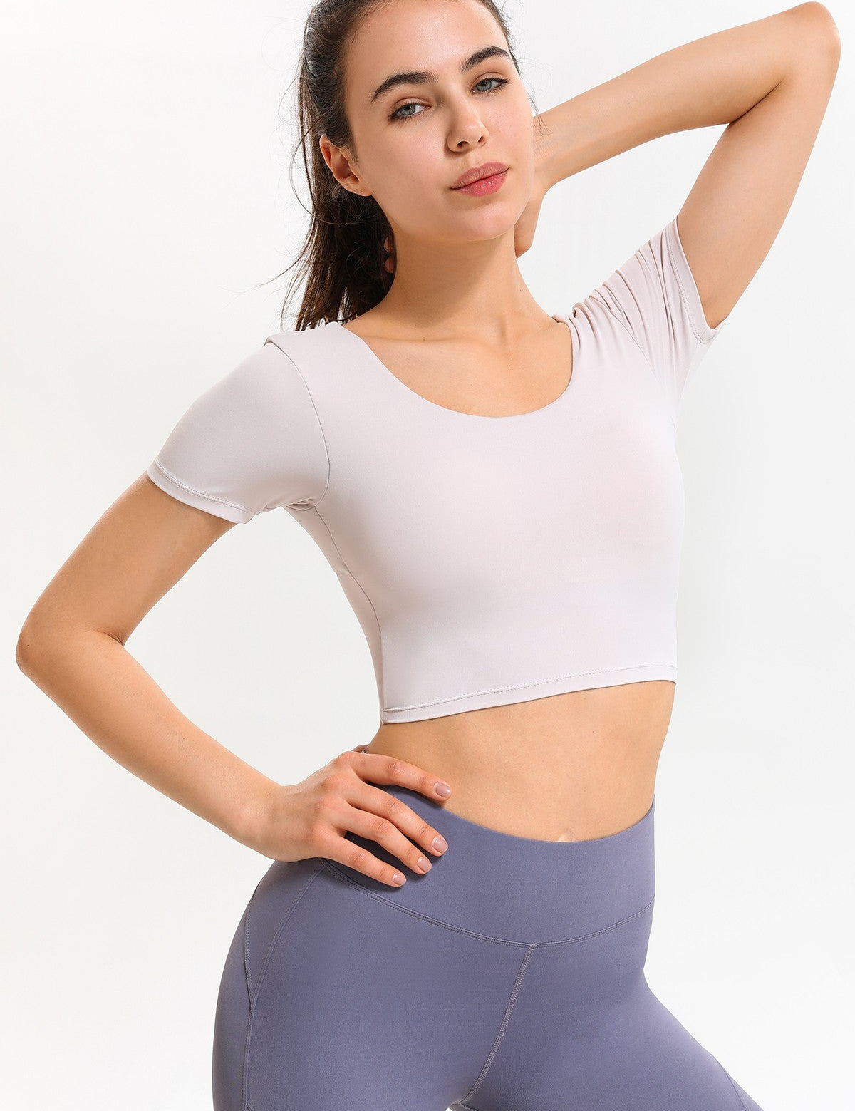 U Neck Short Sleeve Shirts Built-in Bra by bornfocus