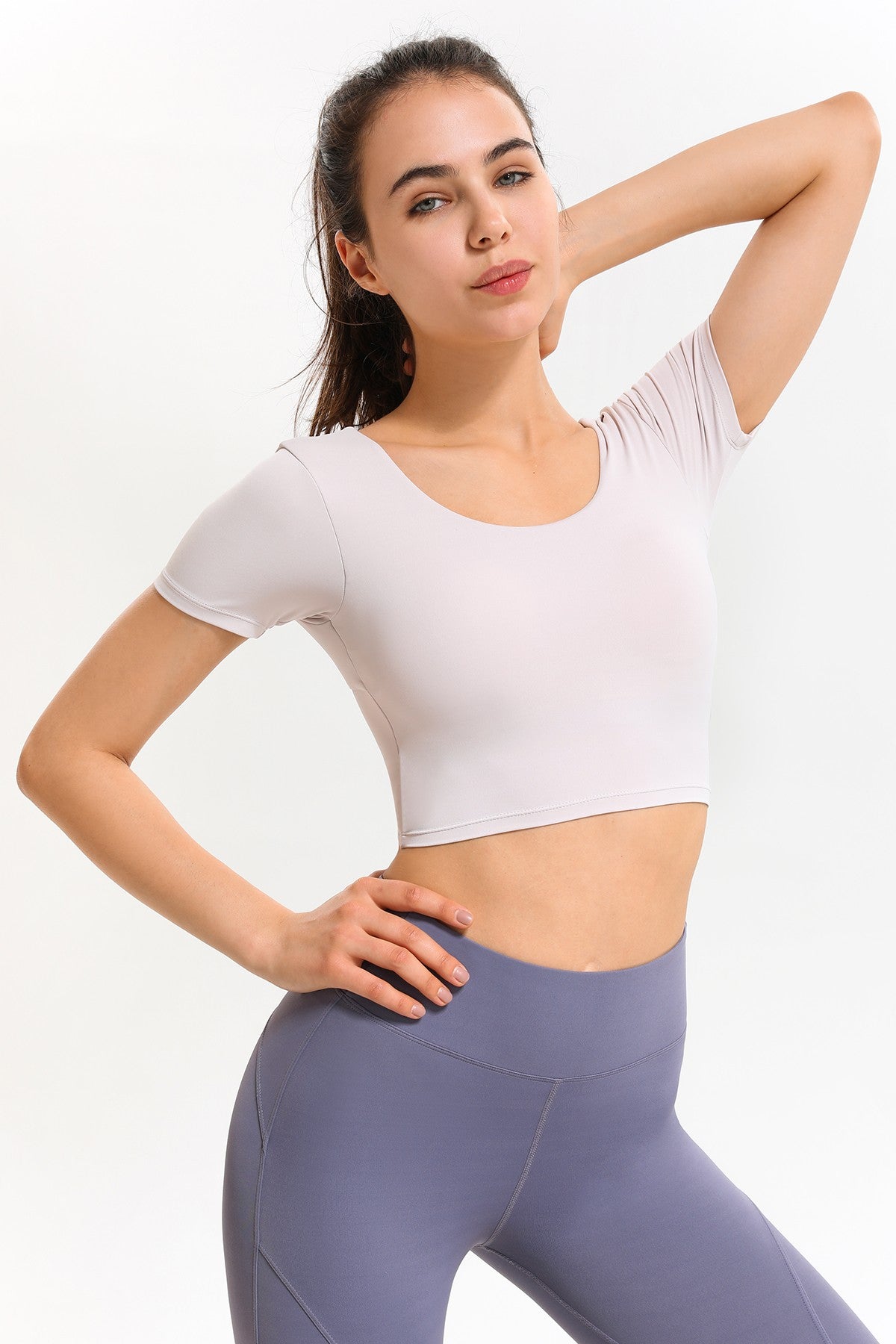 U Neck Short Sleeve Shirts Built-in Bra by bornfocus