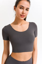 U Neck Short Sleeve Shirts Built-in Bra by bornfocus