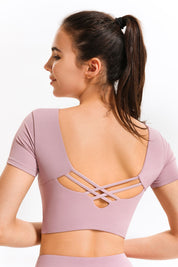 U Neck Short Sleeve Shirts Built-in Bra by bornfocus