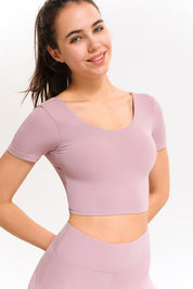 U Neck Short Sleeve Shirts Built-in Bra by bornfocus