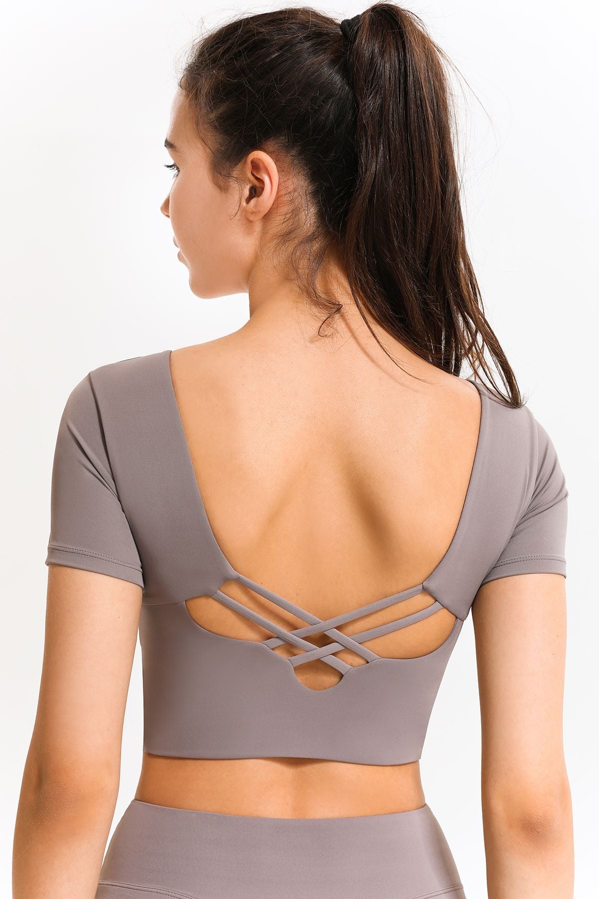 U Neck Short Sleeve Shirts Built-in Bra by bornfocus