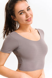 U Neck Short Sleeve Shirts Built-in Bra by bornfocus