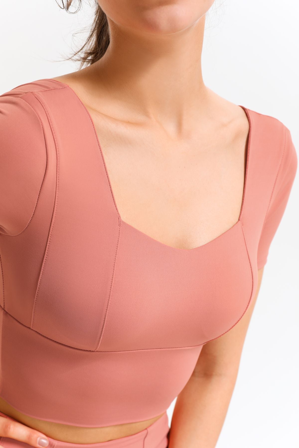 Cropped Short Sleeve Shirts Built-in Bra by bornfocus