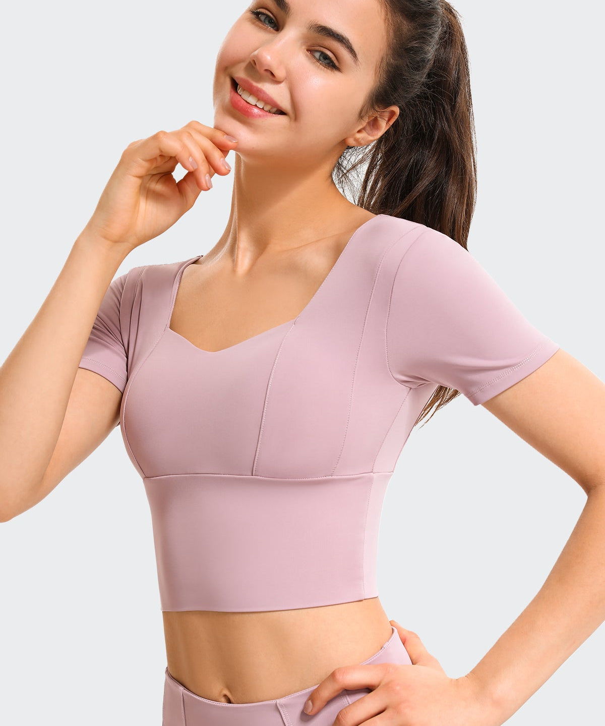 Cropped Short Sleeve Shirts Built-in Bra by bornfocus