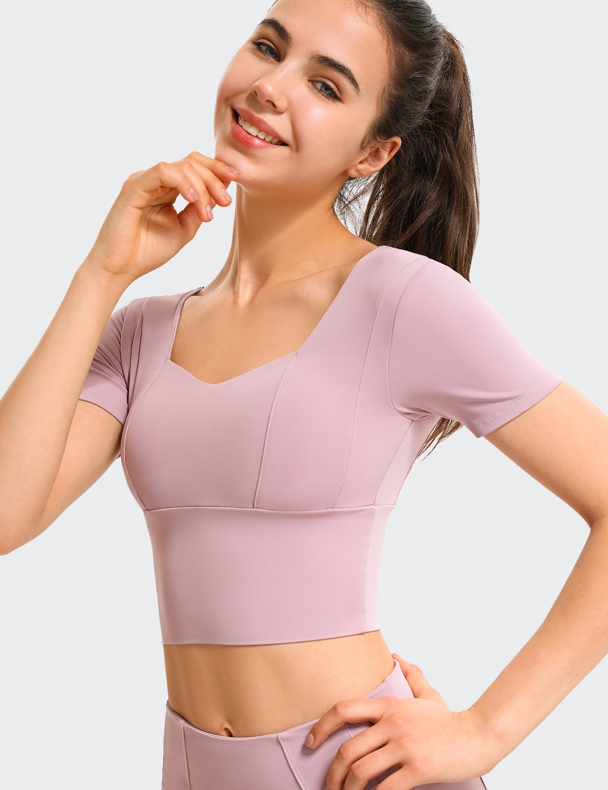 Cropped Short Sleeve Shirts Built-in Bra by bornfocus