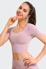 Cropped Short Sleeve Shirts Built-in Bra by bornfocus