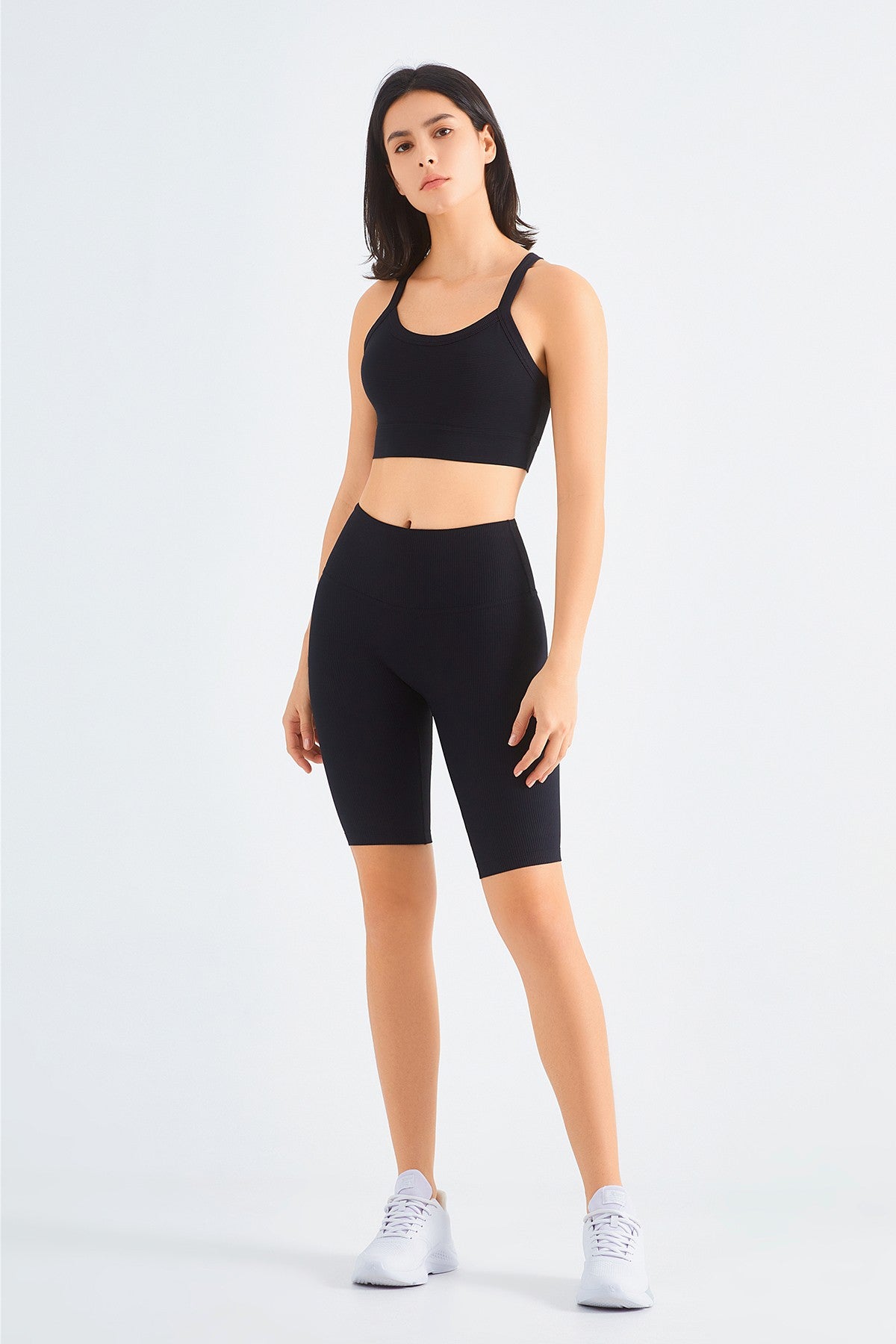 Rib-Knit Crossover Sports Bra by bornfocus