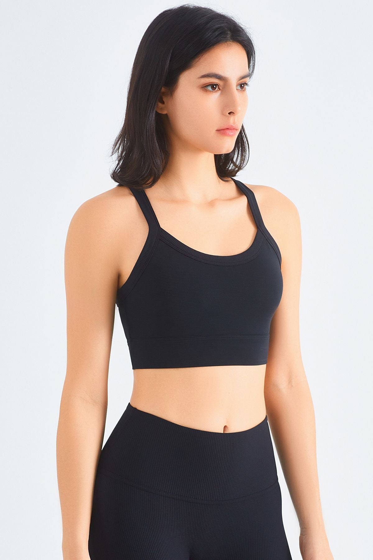 Rib-Knit Crossover Sports Bra by bornfocus