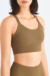 Rib-Knit Crossover Sports Bra by bornfocus