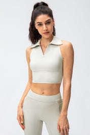 Retro Lapel Collar Cropped Sleeveless Tank Tops by bornfocus