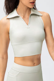 Retro Lapel Collar Cropped Sleeveless Tank Tops by bornfocus