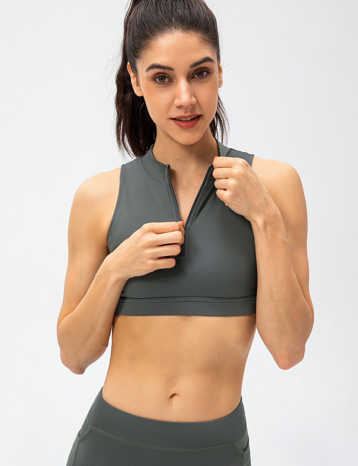 Zipper Sleeveless Crop Top by bornfocus