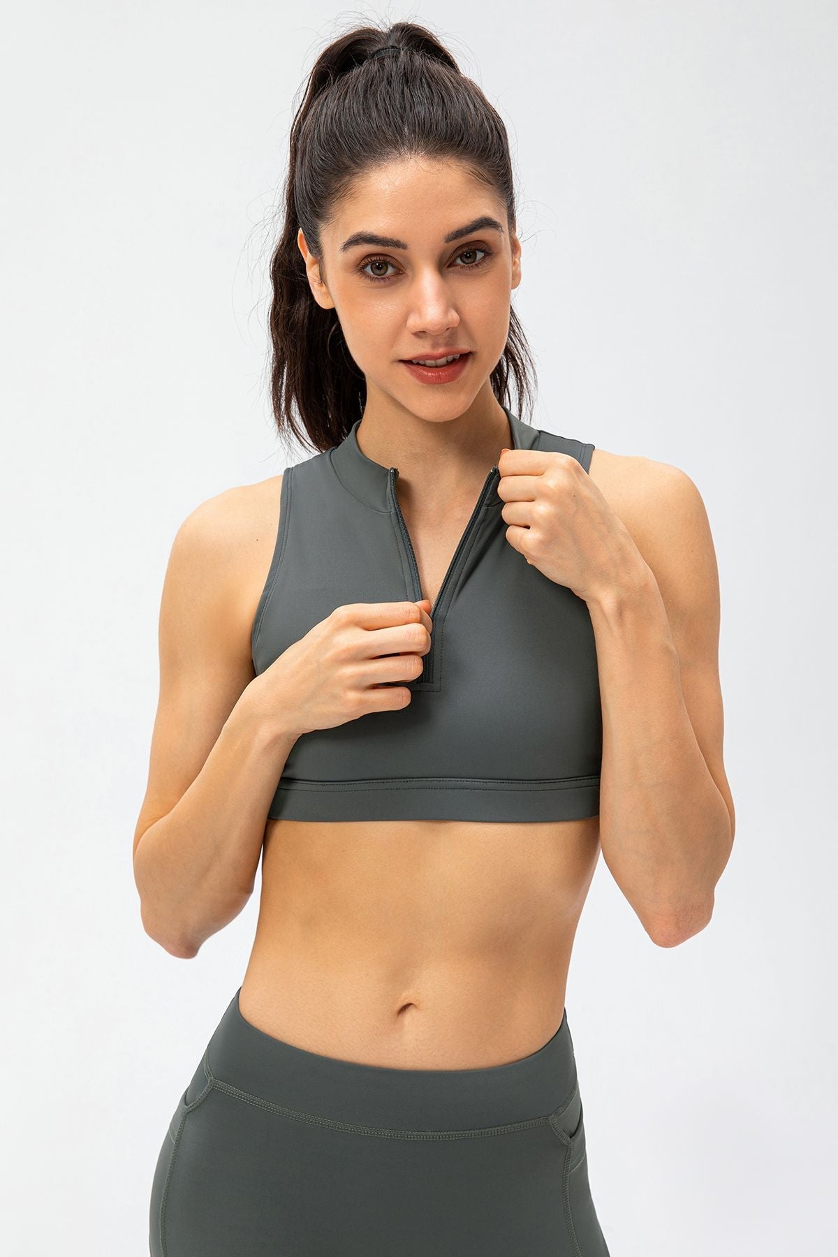 Zipper Sleeveless Crop Top by bornfocus