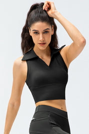 Retro Lapel Collar Cropped Sleeveless Tank Tops by bornfocus