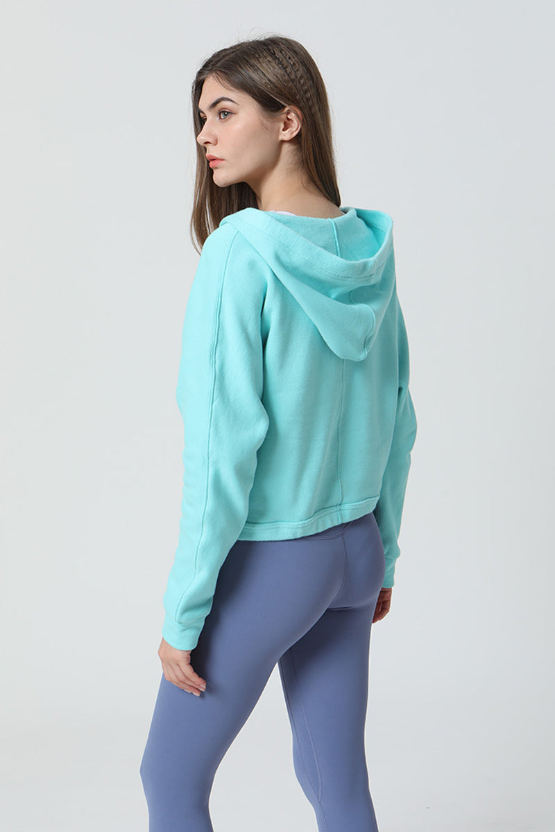 Wrap-Effect V-Neck Fleece Hoodie by bornfocus