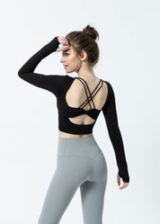 Crisscross Sexy Back Cropped Shirt Built-in Bra by bornfocus