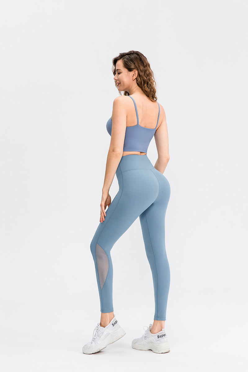 Mesh Insert High-Rise Ankle Leggings by bornfocus