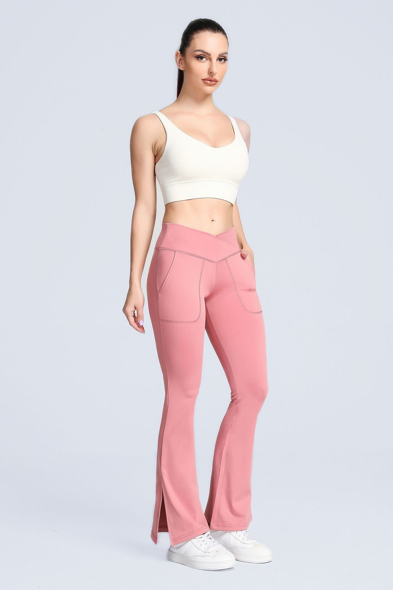 High Waist Crossover Bootcut Leggings by bornfocus