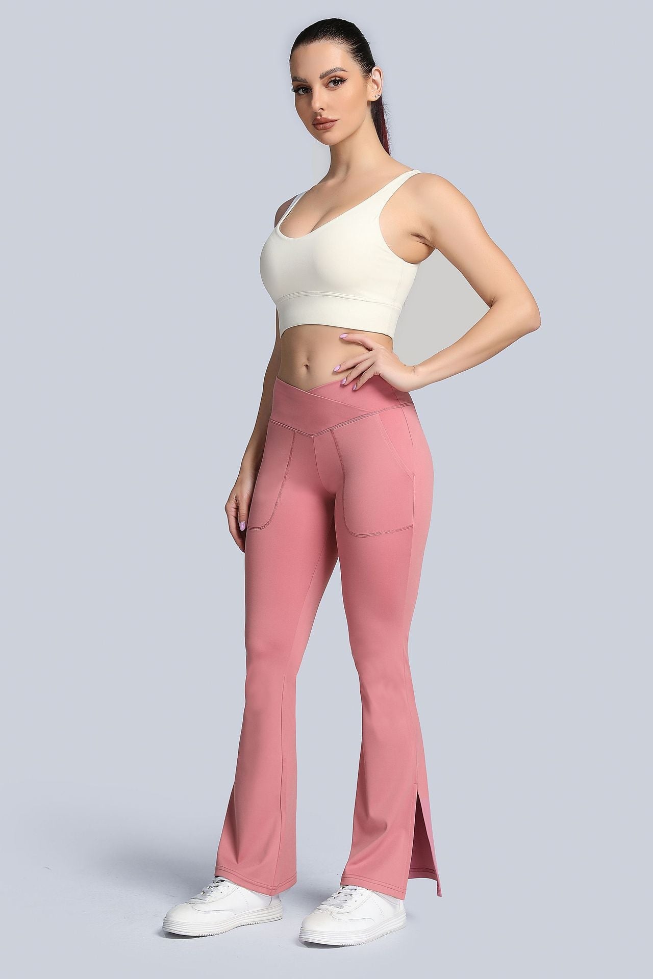 High Waist Crossover Bootcut Leggings by bornfocus