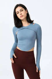 2 In 1 Long Sleeve Crop Tops by bornfocus