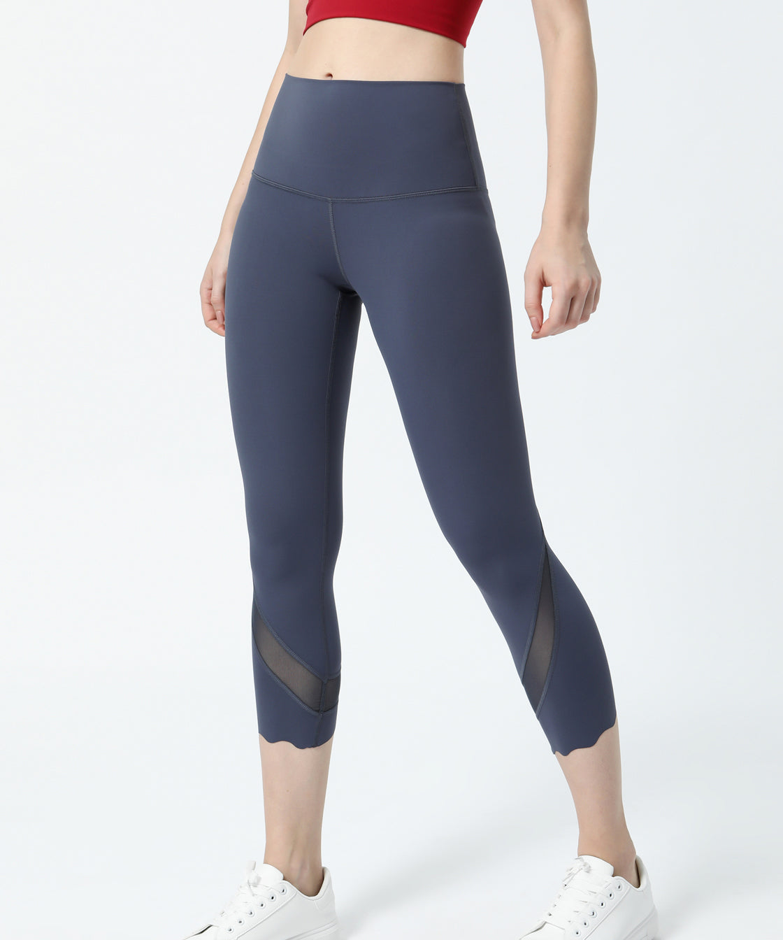 High-Rise Mesh Insert Capri Legging by bornfocus