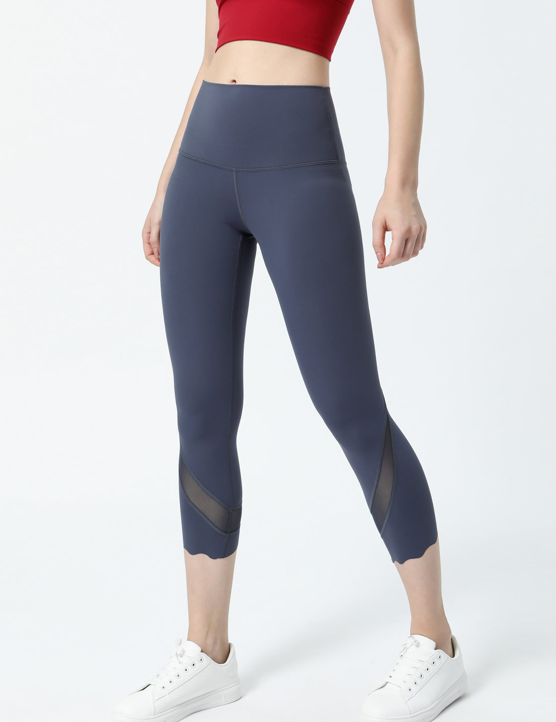 High-Rise Mesh Insert Capri Legging by bornfocus