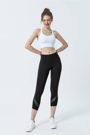 High-Rise Mesh Insert Capri Legging by bornfocus