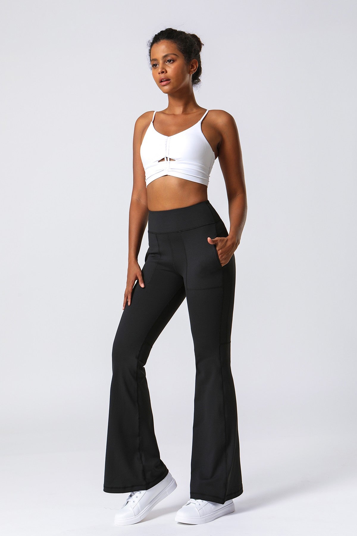 High Waist Flared Pants with Pockets by bornfocus