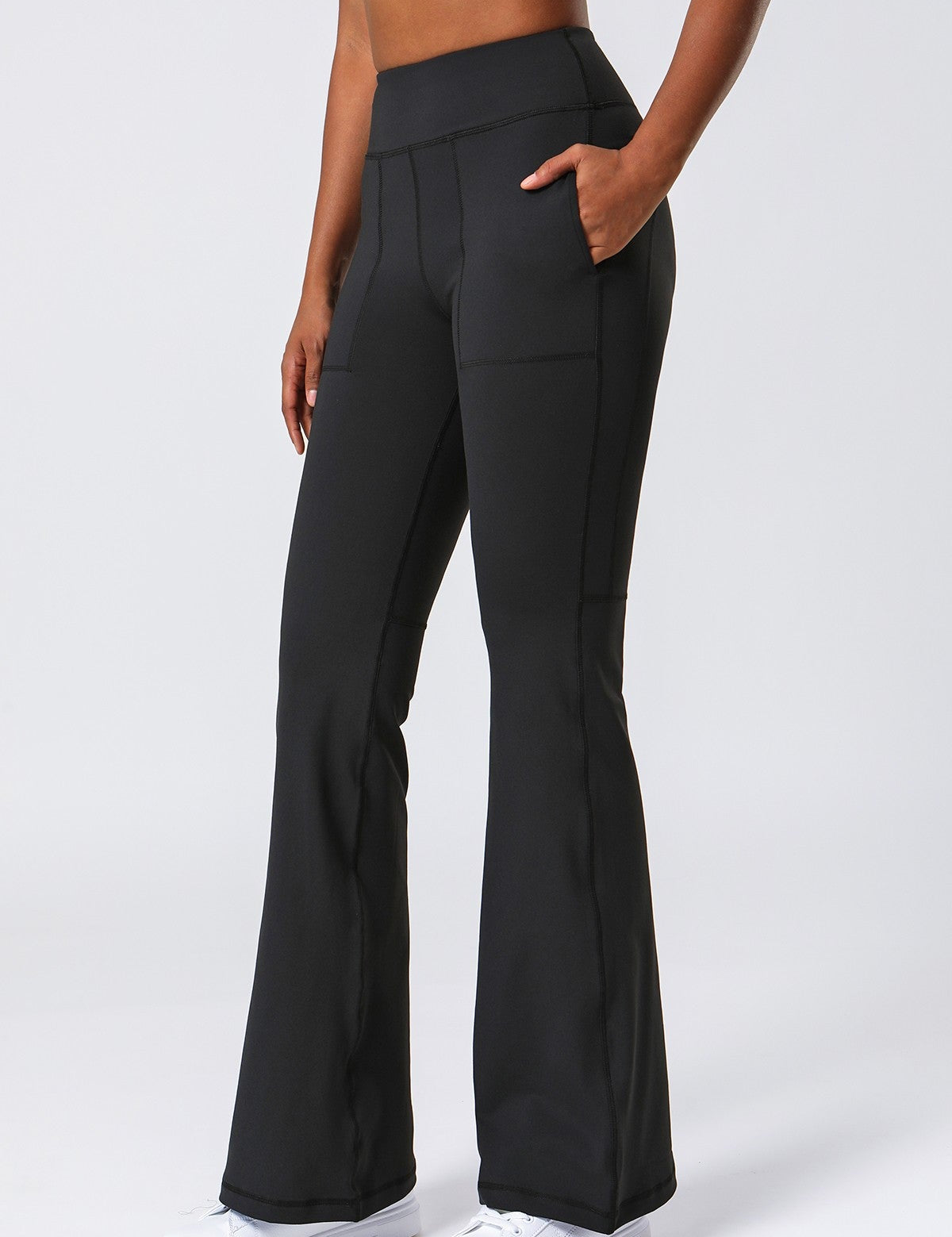 High Waist Flared Pants with Pockets by bornfocus