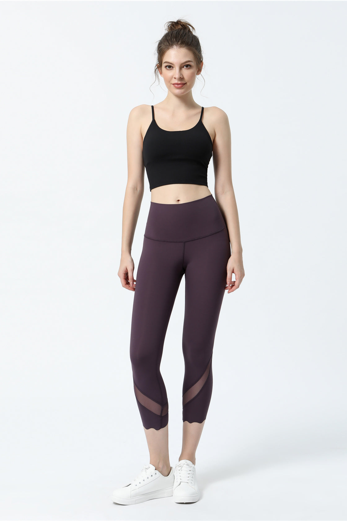 High-Rise Mesh Insert Capri Legging by bornfocus