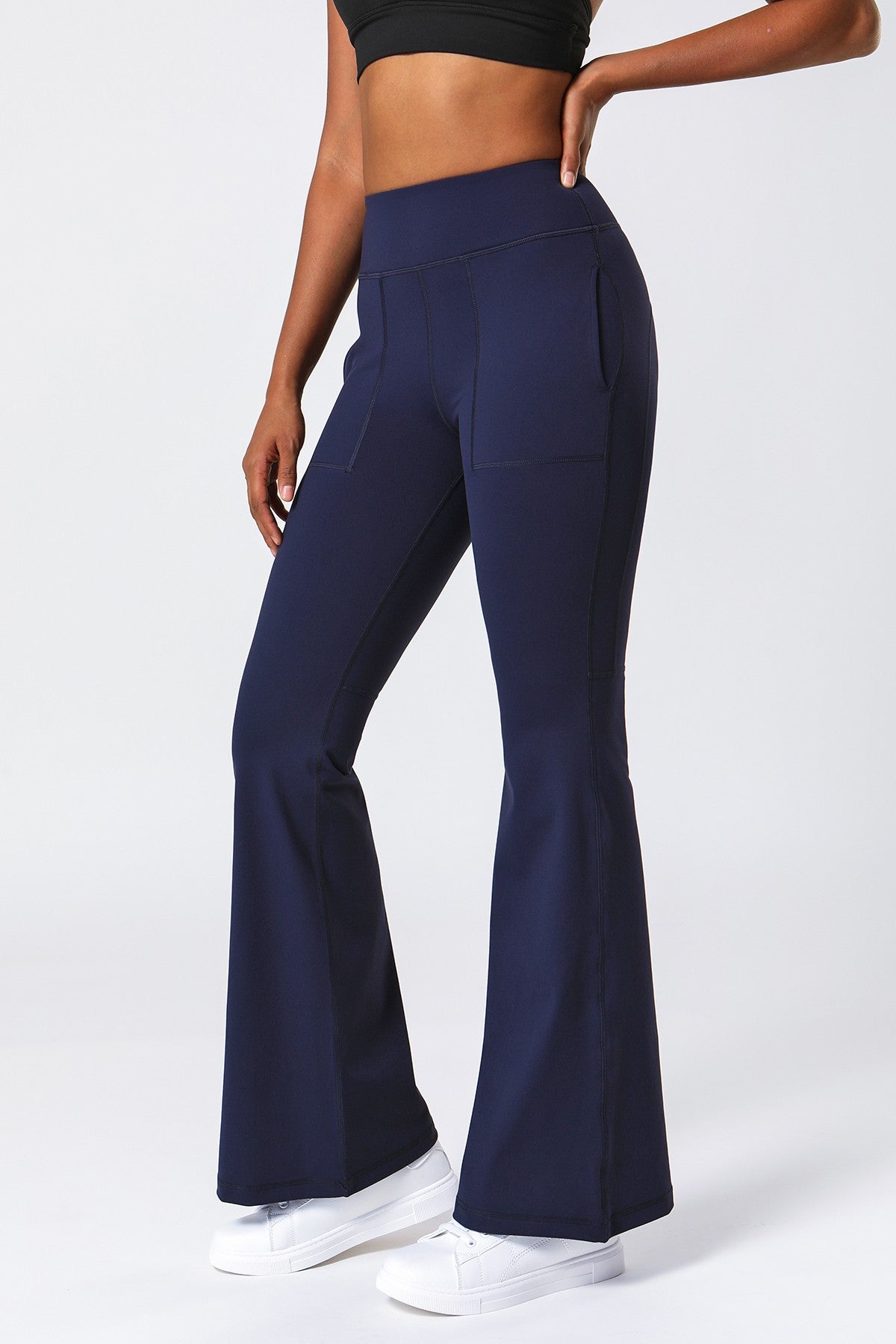 High Waist Flared Pants with Pockets by bornfocus