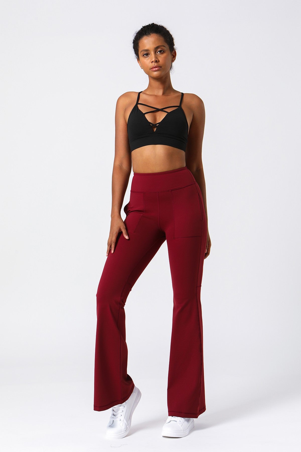 High Waist Flared Pants with Pockets by bornfocus