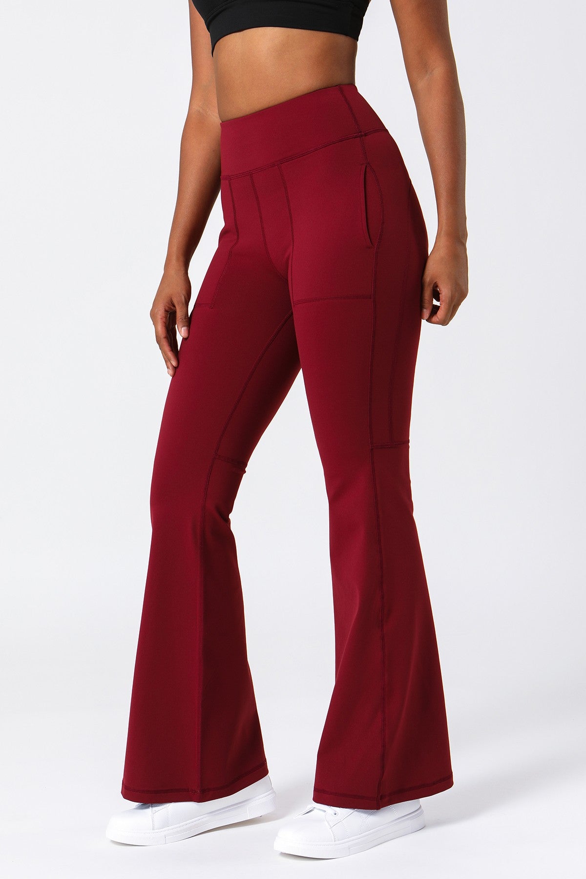 High Waist Flared Pants with Pockets by bornfocus