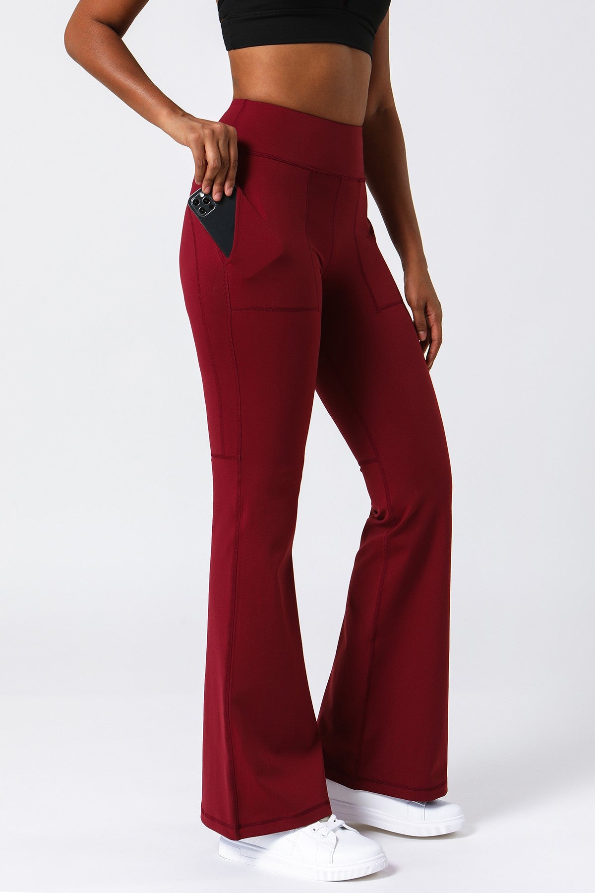 High Waist Flared Pants with Pockets by bornfocus