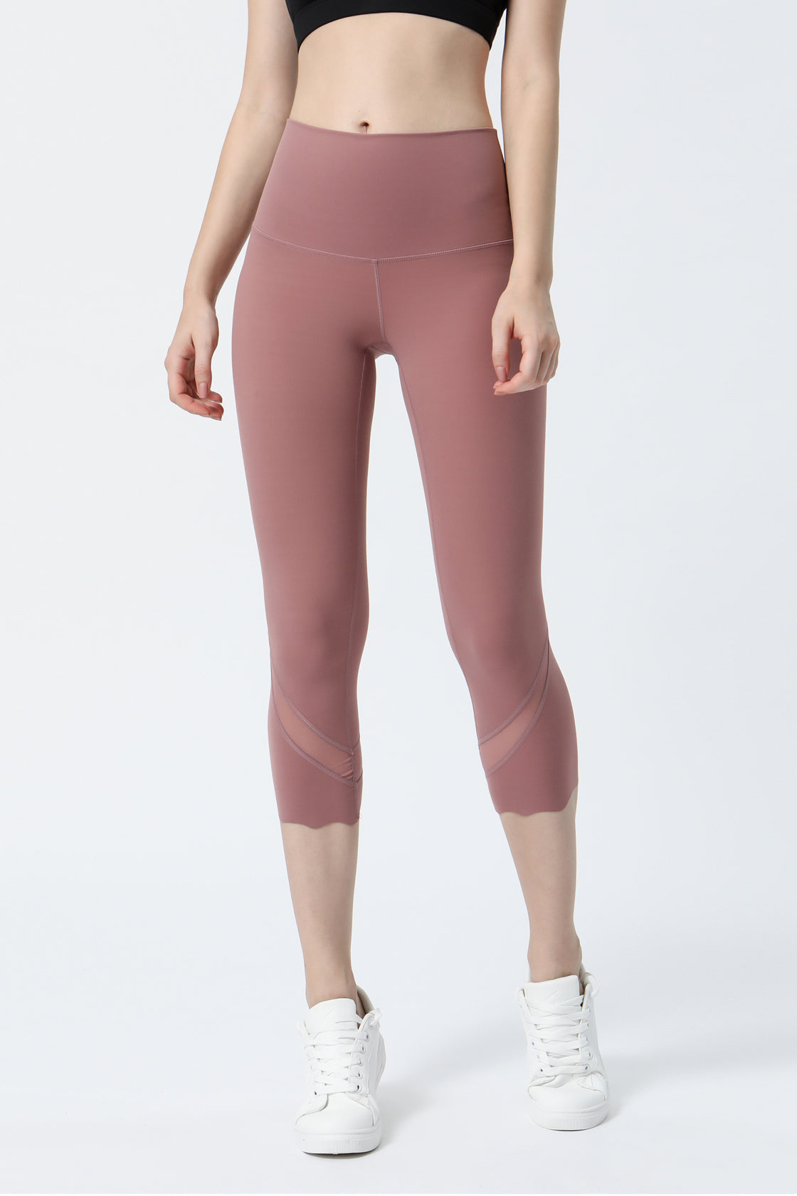 High-Rise Mesh Insert Capri Legging by bornfocus