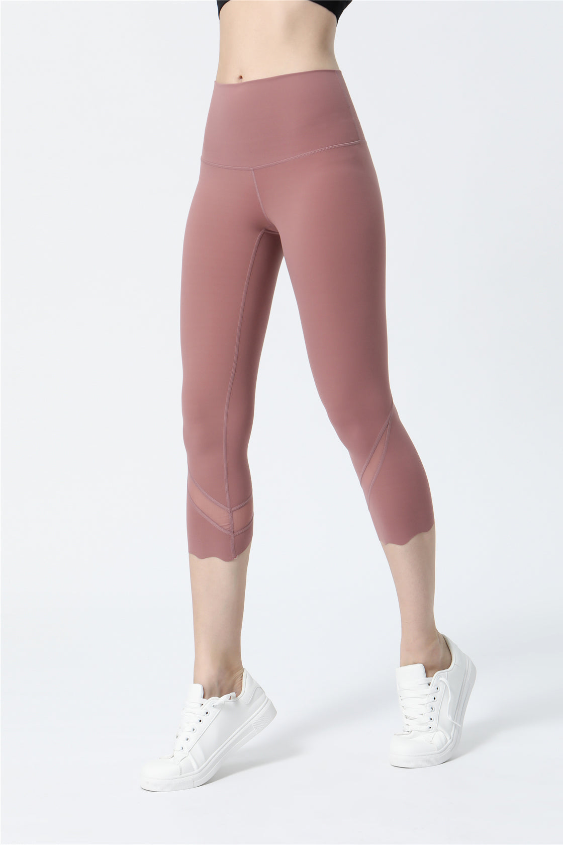 High-Rise Mesh Insert Capri Legging by bornfocus