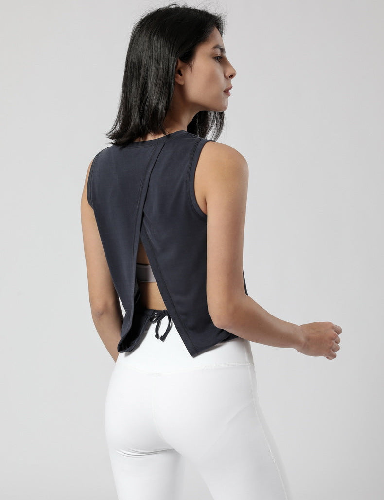 Overlapped Back Sleeveless Tank Tops by bornfocus