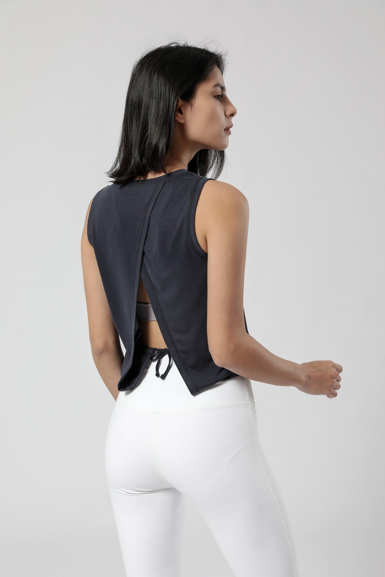 Overlapped Back Sleeveless Tank Tops by bornfocus