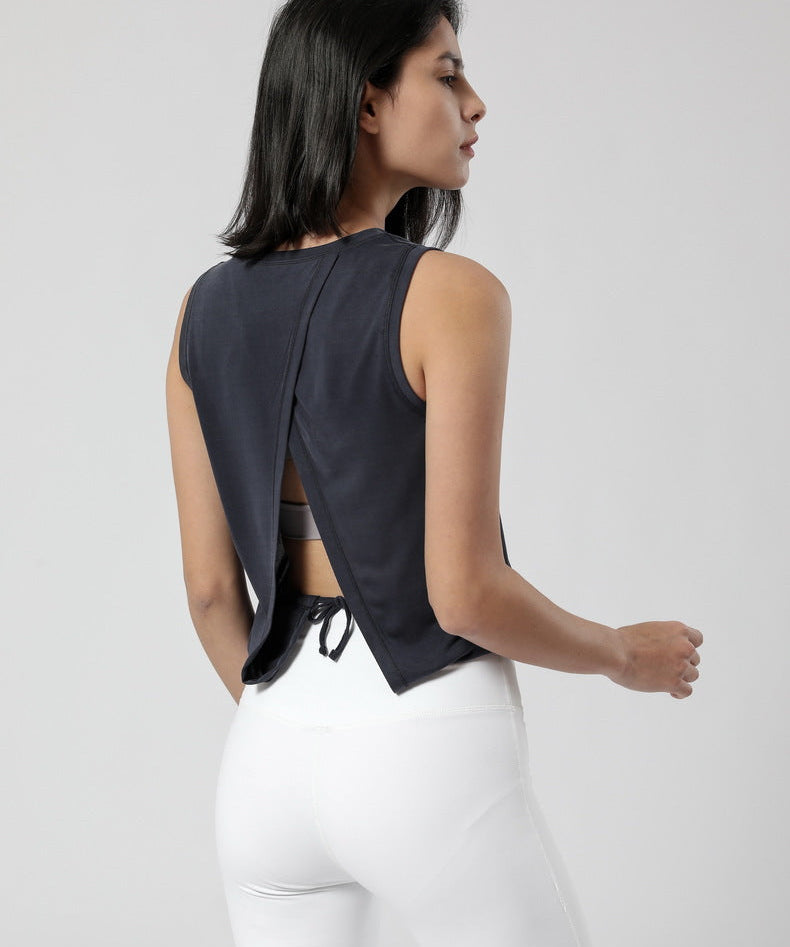 Overlapped Back Sleeveless Tank Tops by bornfocus